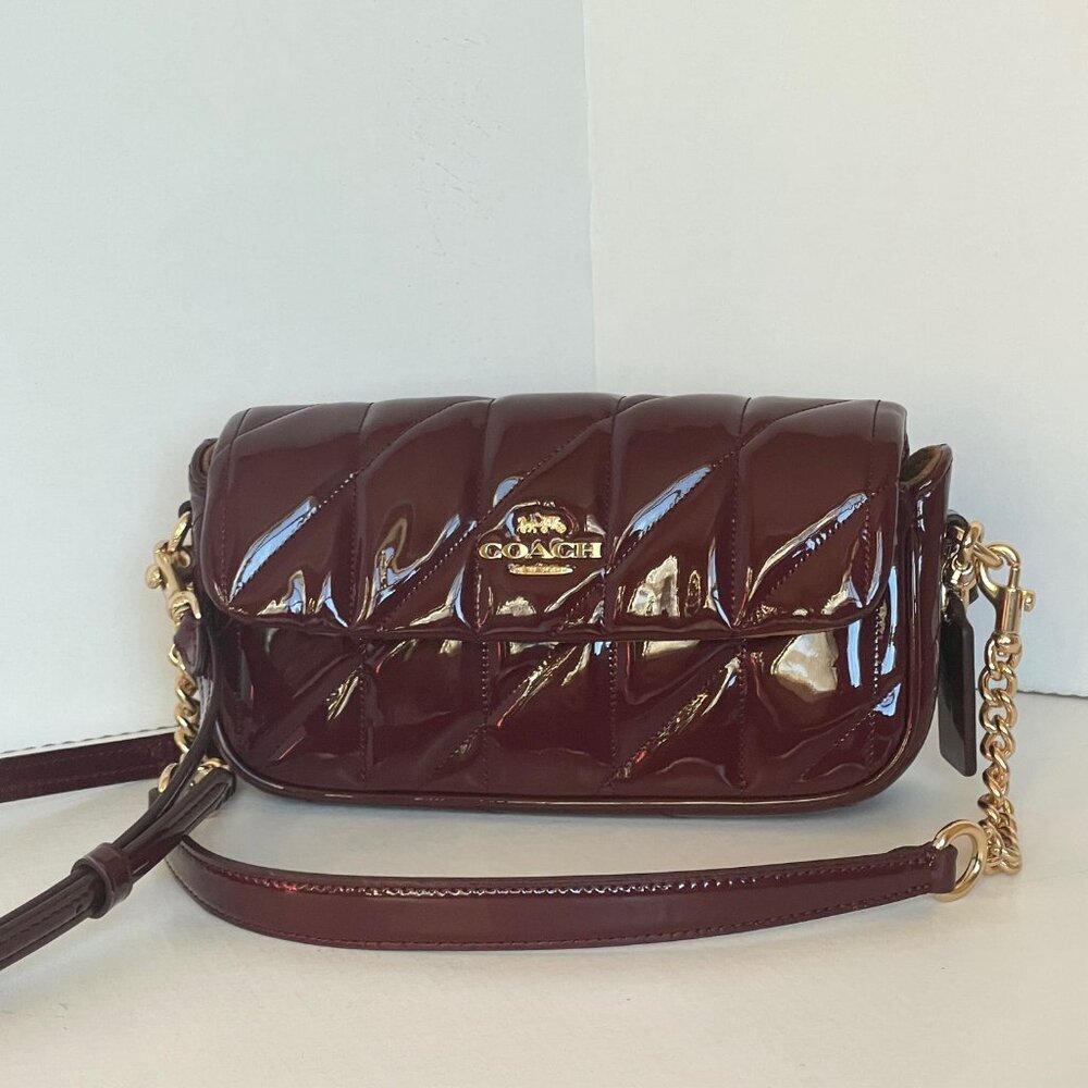 Coach Hailey Quilted Patent Leather Flap Crossbody Red Wine Small Bag - Picture 5 of 15